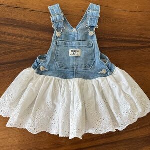 OshKosh B'gosh Blue Denim and White Eyelet Overalls Size 12M